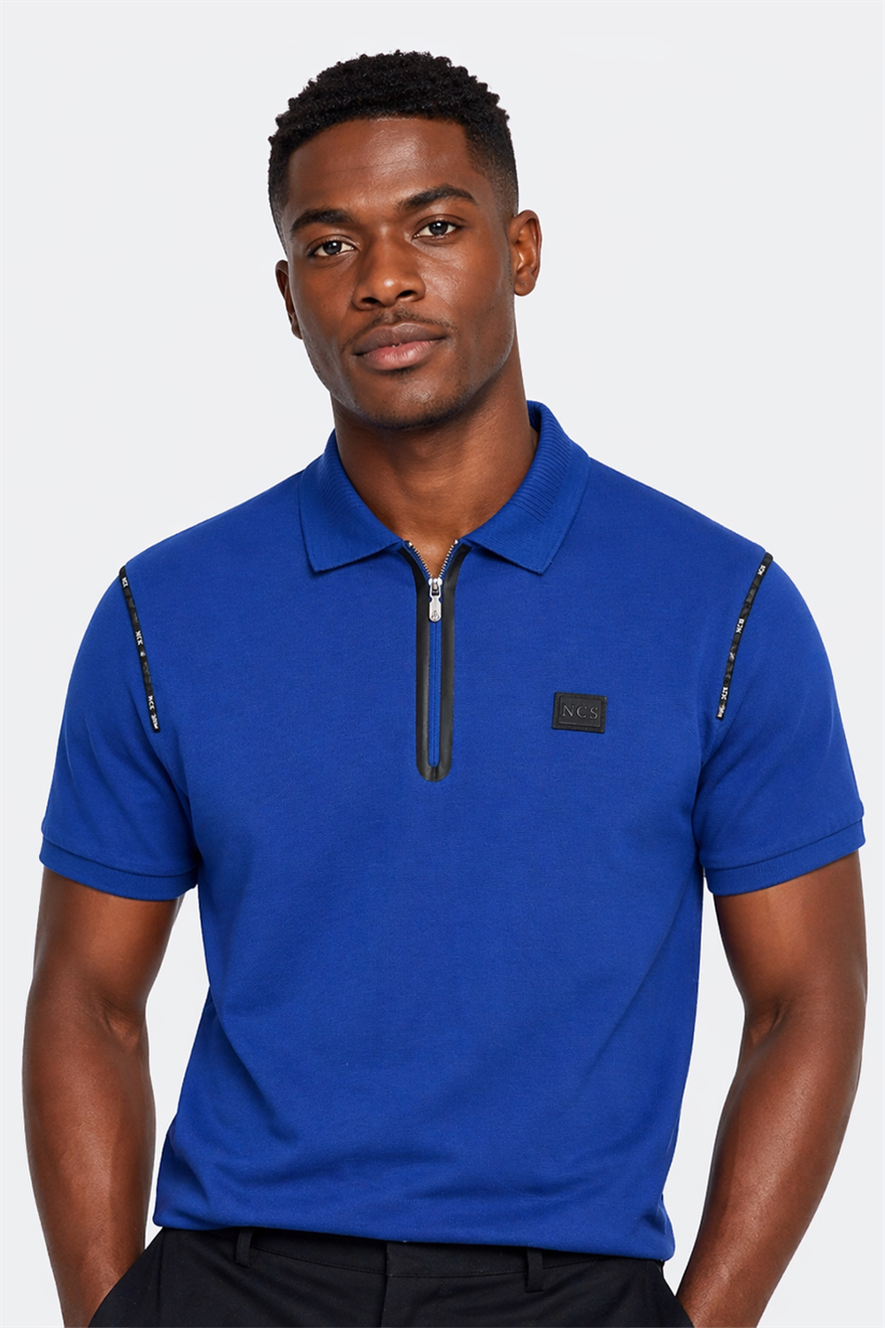 Saks Mavi Fermuarlı Polo Yaka Erkek Tişört | NCS Jeans