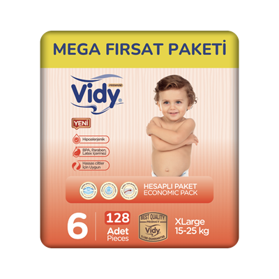 Vidy Bebek Bezi X-Large 15-25 Kg 6 Beden 128 Adet