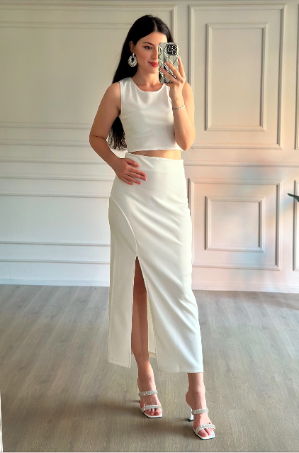 Beyaz likralı fitilli alt üst luxury takım