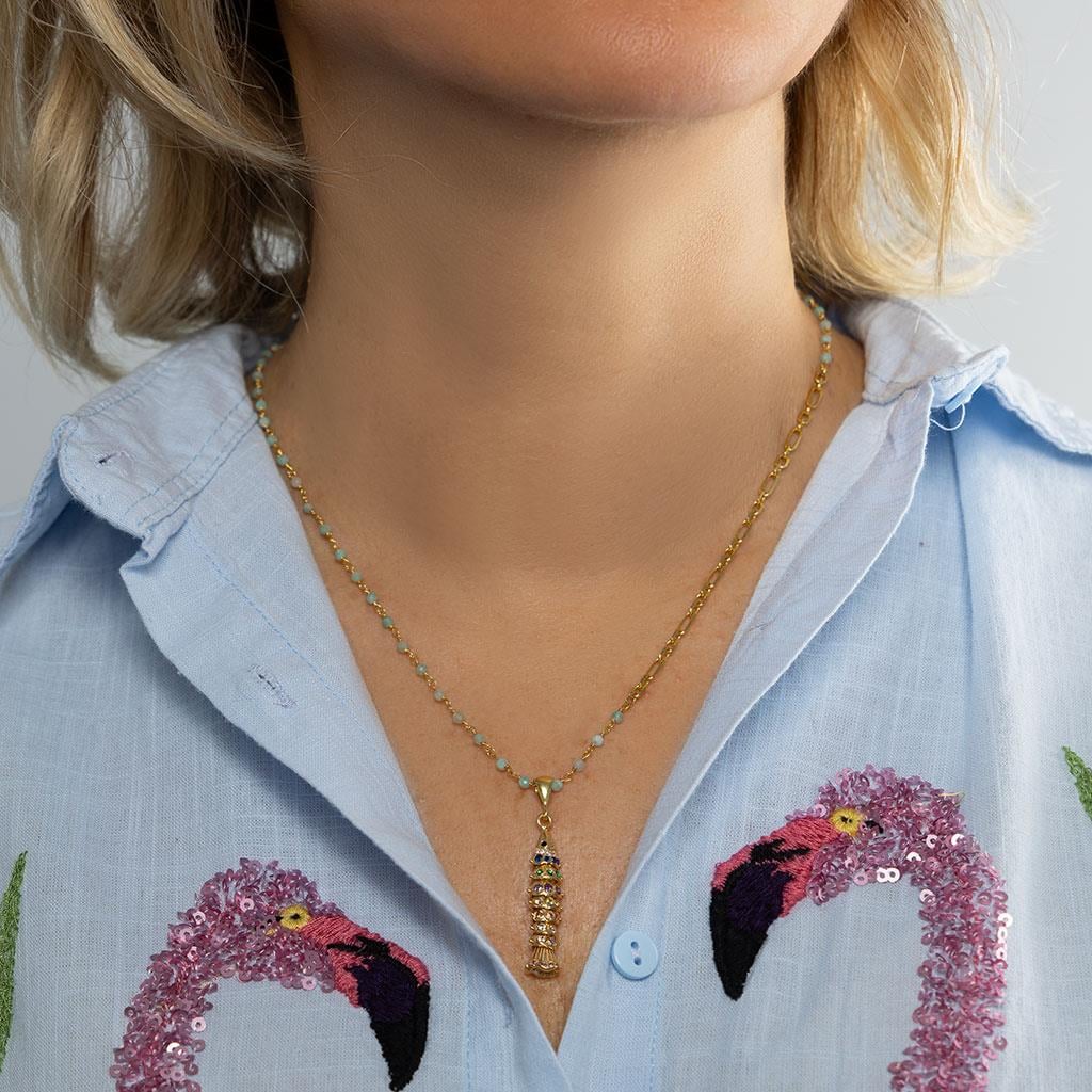 Amazonit Taşlı Renkli Balık Kolye