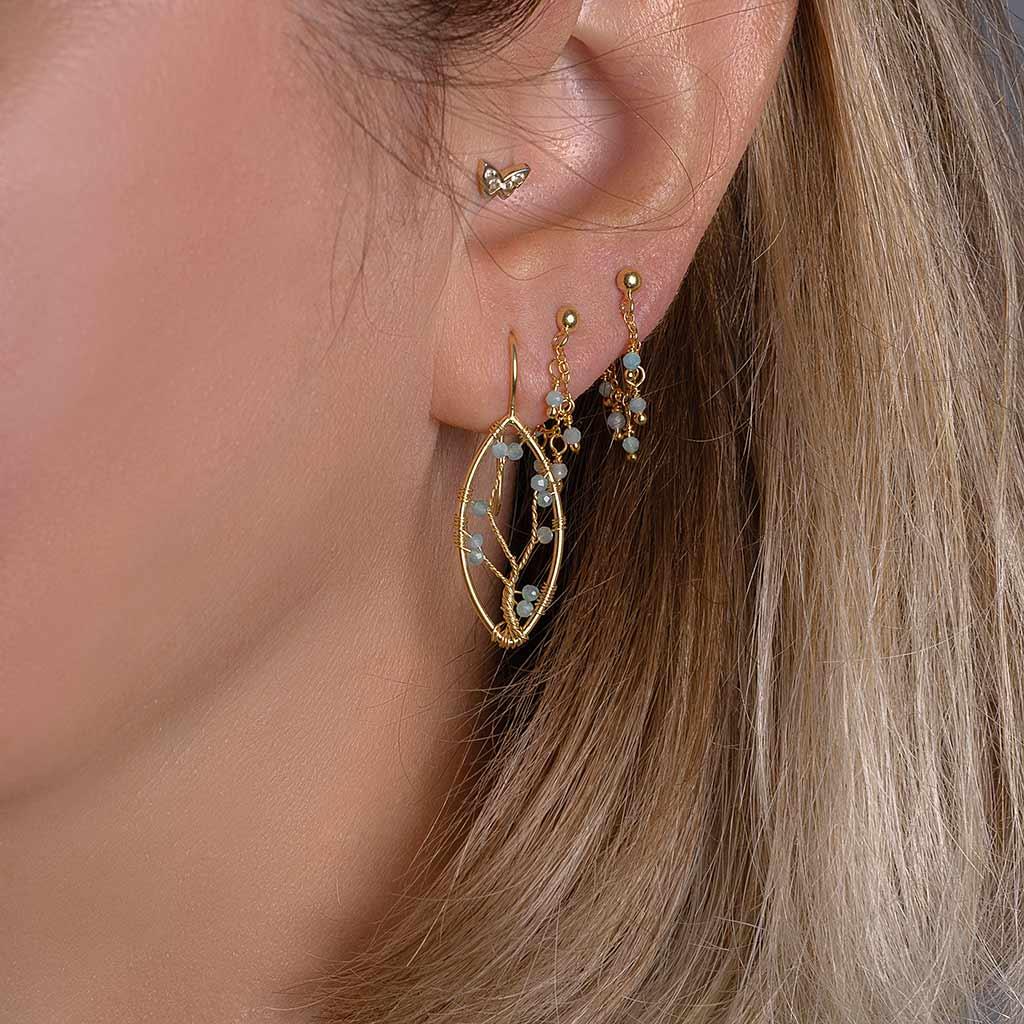 Amazonit Taşlı Yaprak Küpe