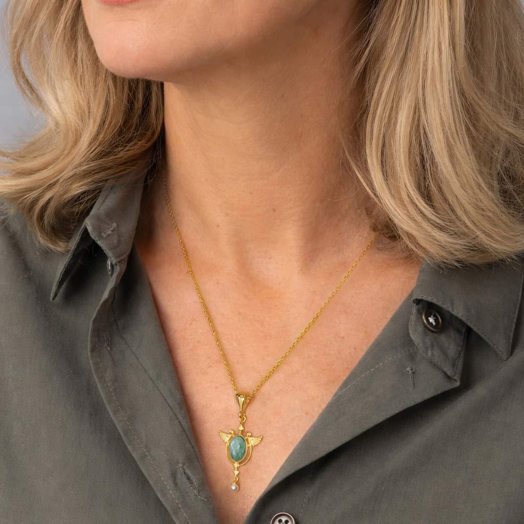 Amazonit ve İnci Taşlı Kolye