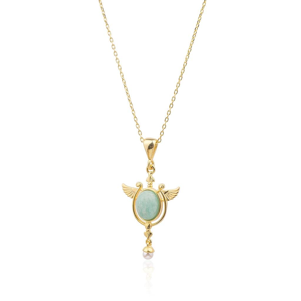 Amazonit ve İnci Taşlı Kolye