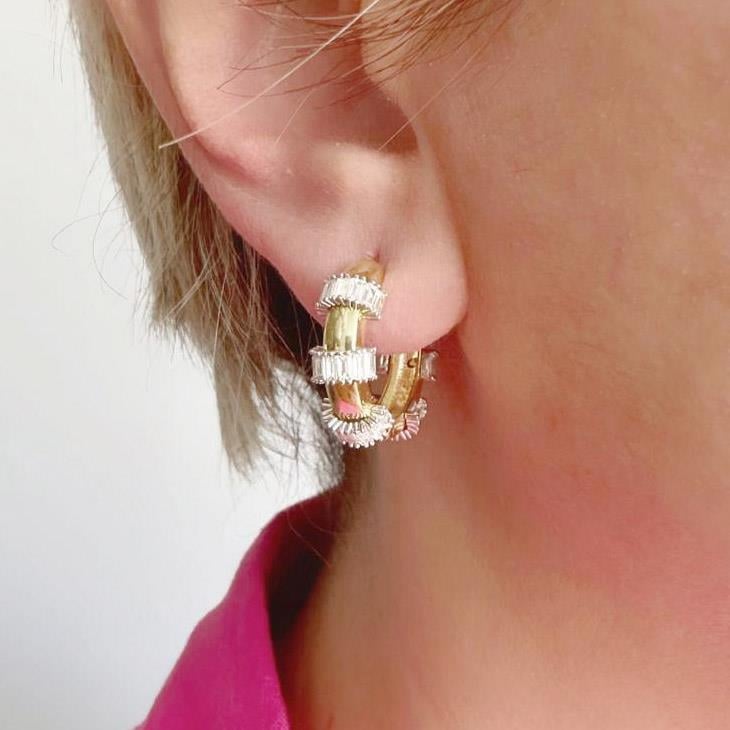 Baget Taşlı Halka Küpe