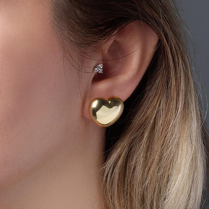 Dolgu Kalp Küpe Gold