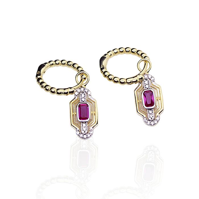 Fuşya Baget Taşlı Küpe