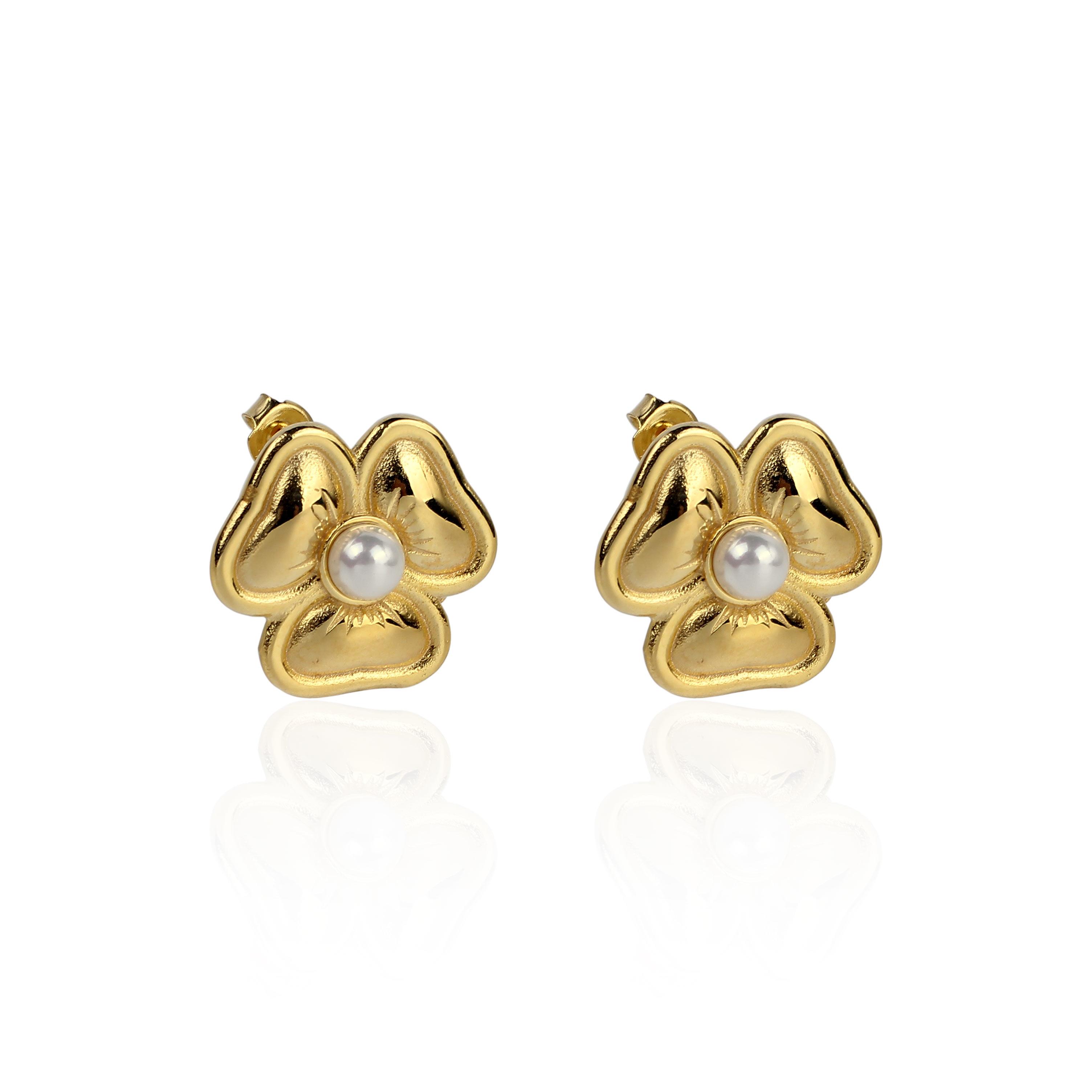 İnci Taşlı Çiçek Küpe