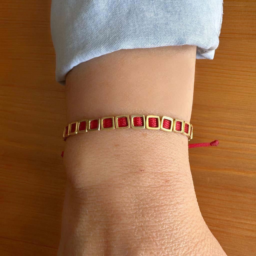 Kare Dilimli Gümüş  İp Bileklik