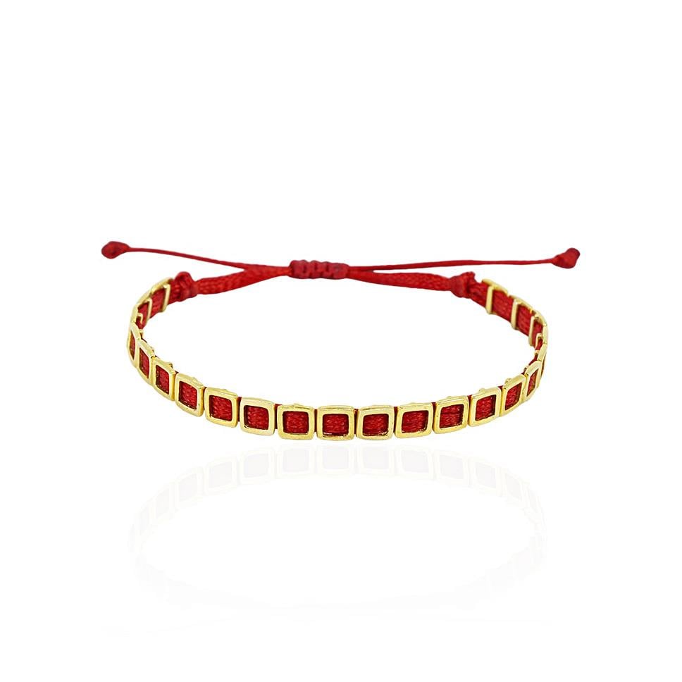 Kare Dilimli Gümüş  İp Bileklik