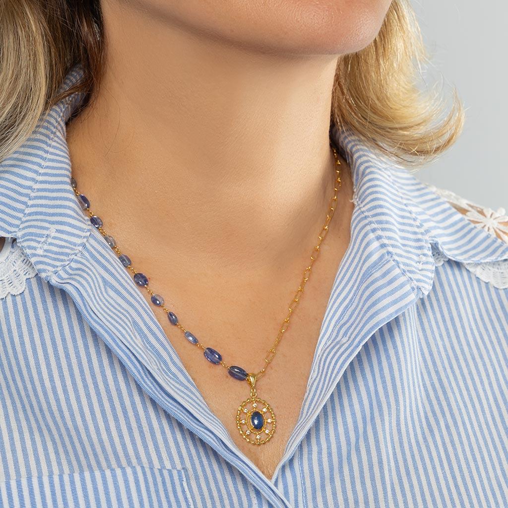 Kyanit Taşlı Ataç Kolye