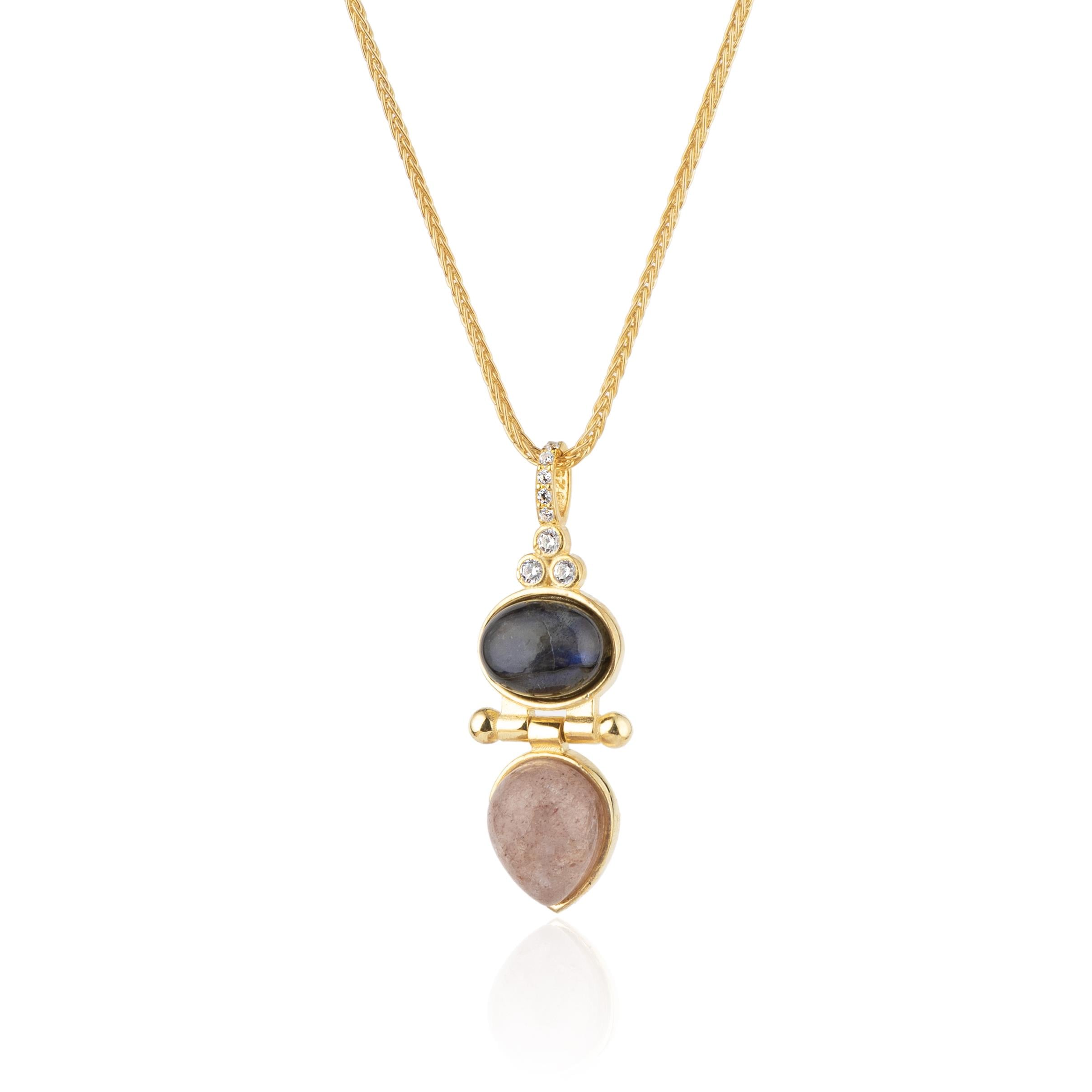 Labradorit ve Çilek Quartz Kolye