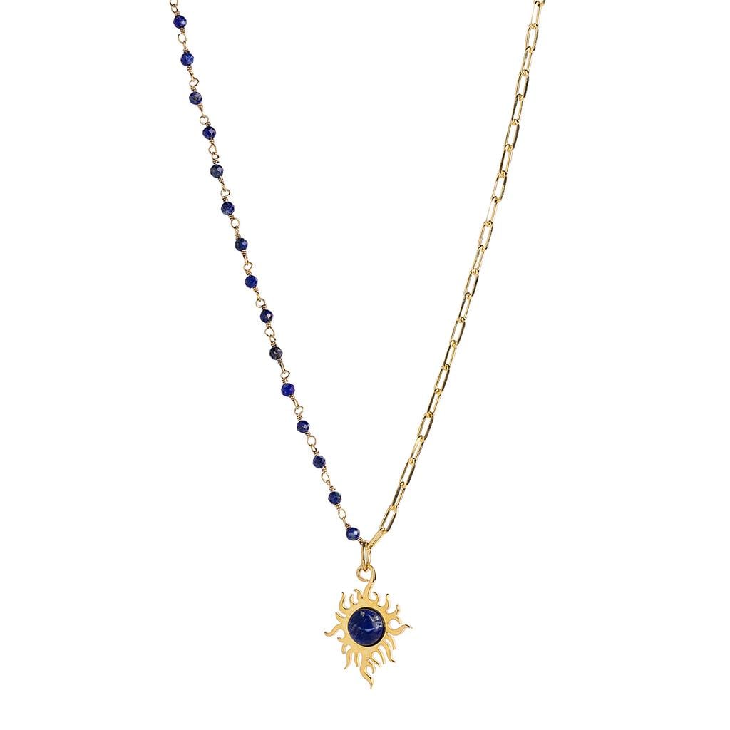 Lapis ve İnci Taşlı Ataç Kolye