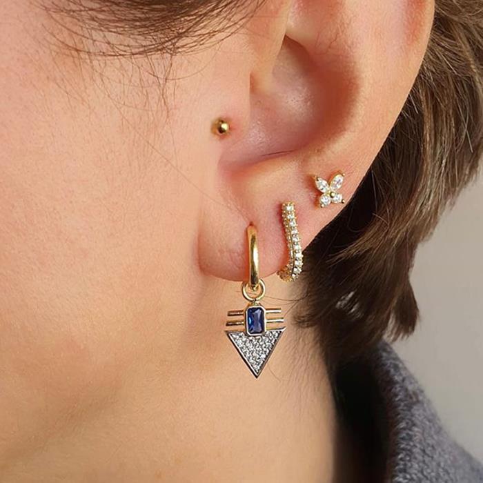 Mavi Baget Taşlı Üçgen Küpe