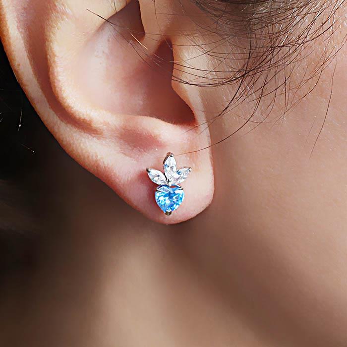 Mavi Taş Kalp Küpe