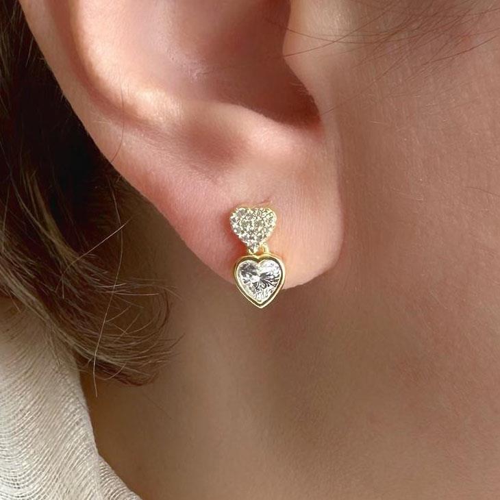 Mini Beyaz Taşlı Kalp Küpe