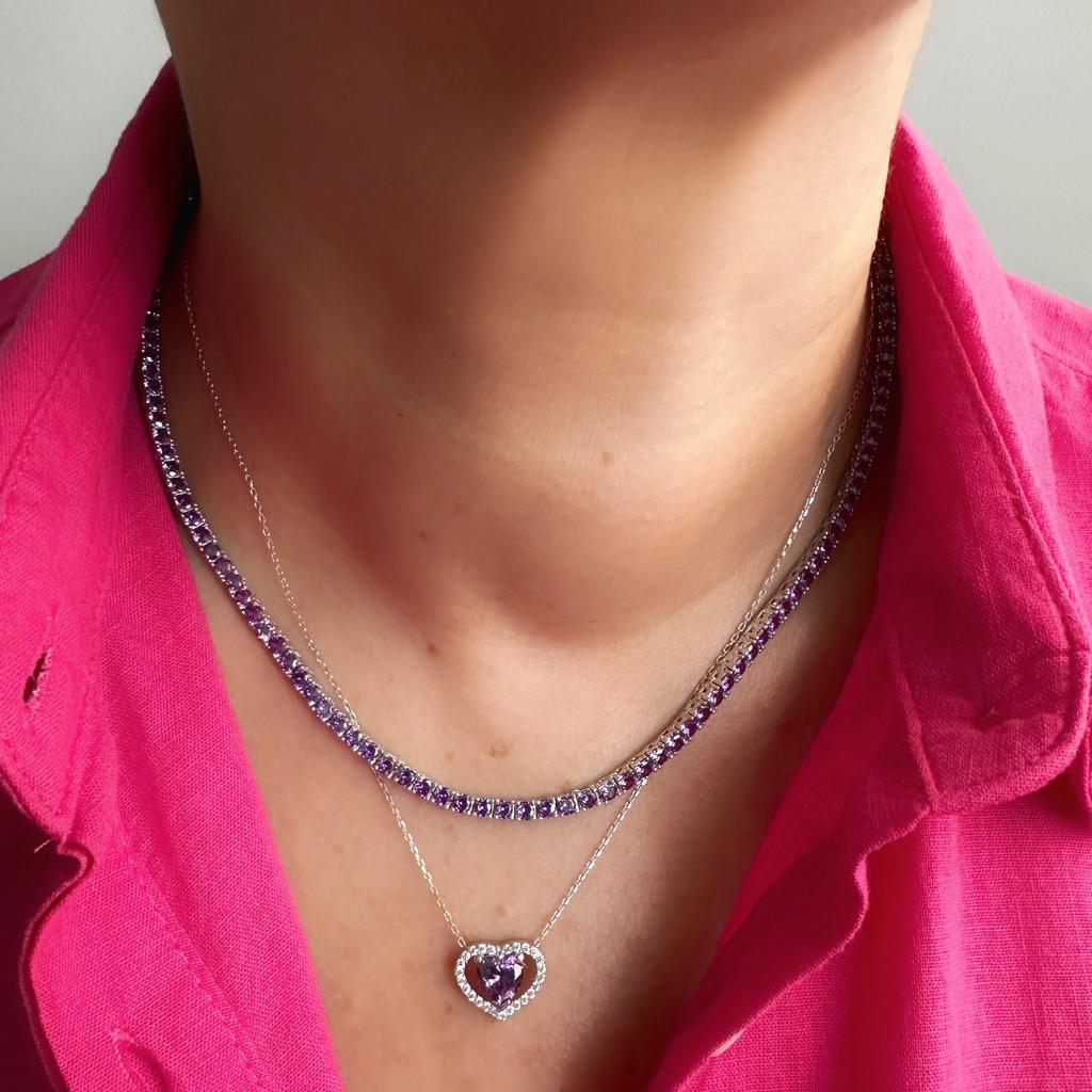 Mor Taşlı 3 mm Su Yolu Kolye