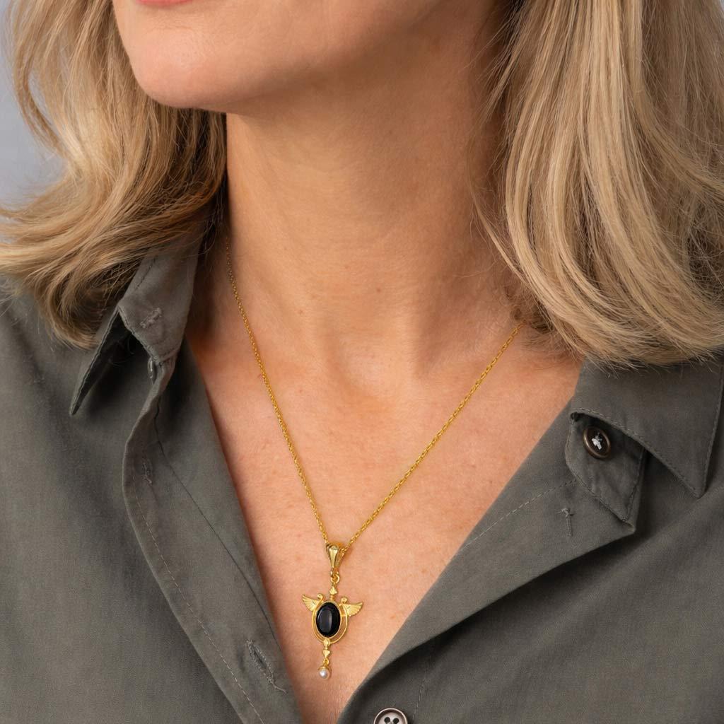 Onyx ve İnci Taşlı Kolye