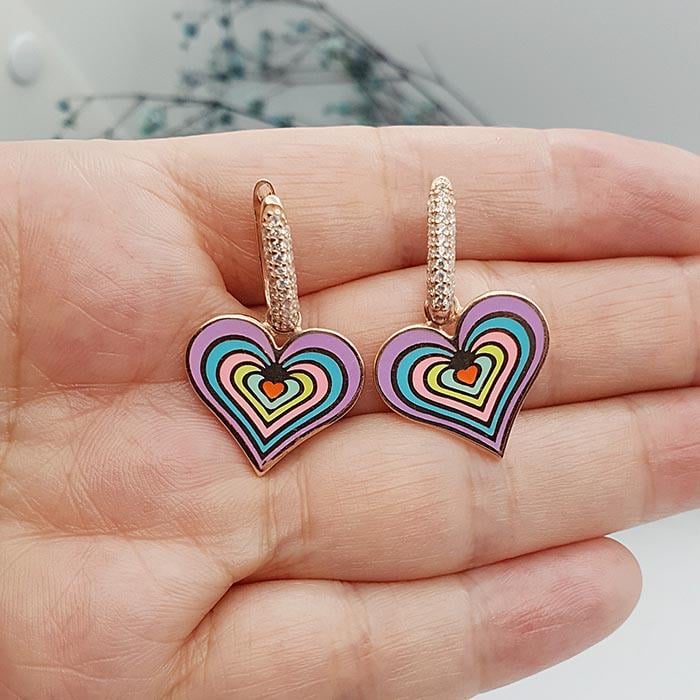 Rainbow Serisi Taşlı Kalp Küpe