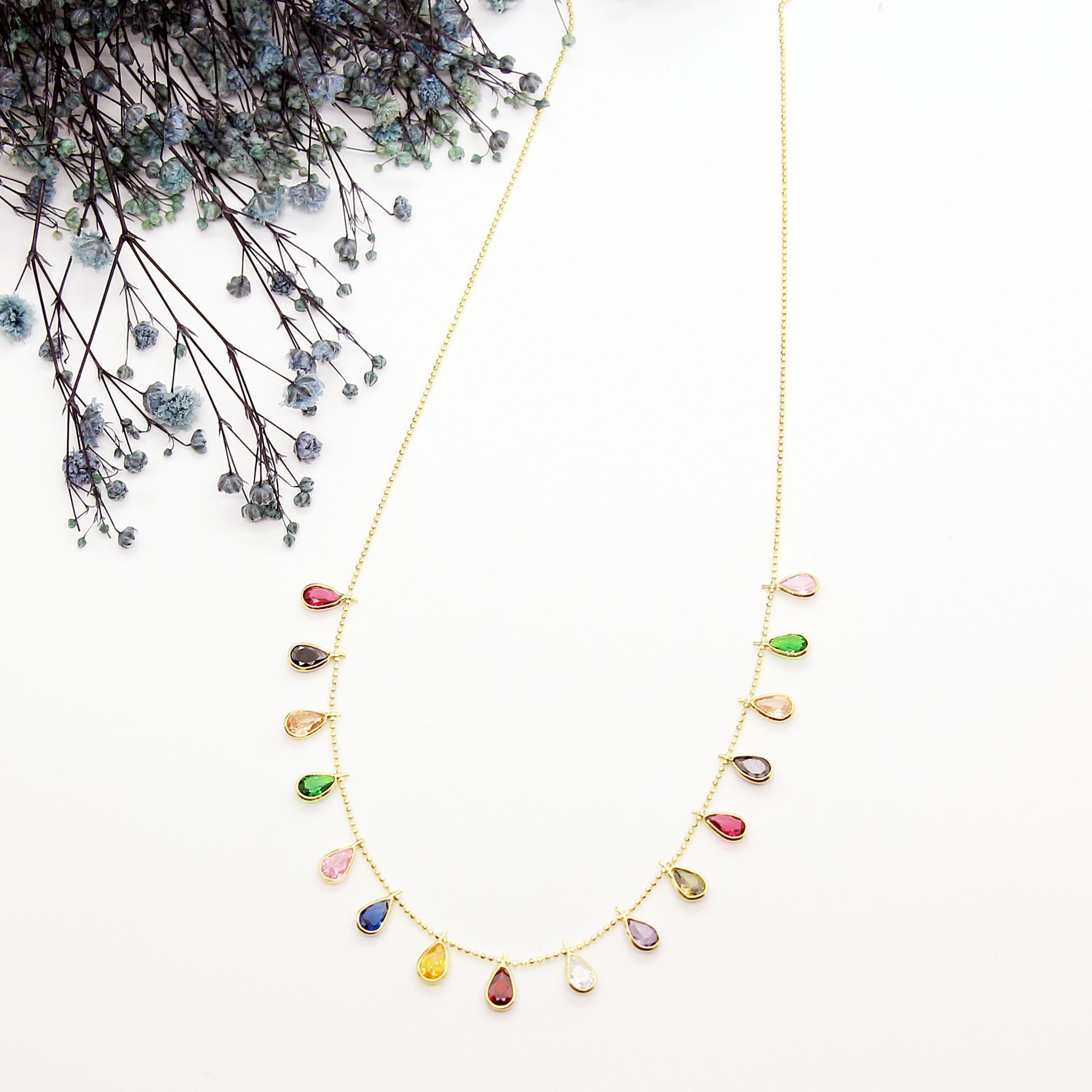 Renkli Damla Taşlı Kolye