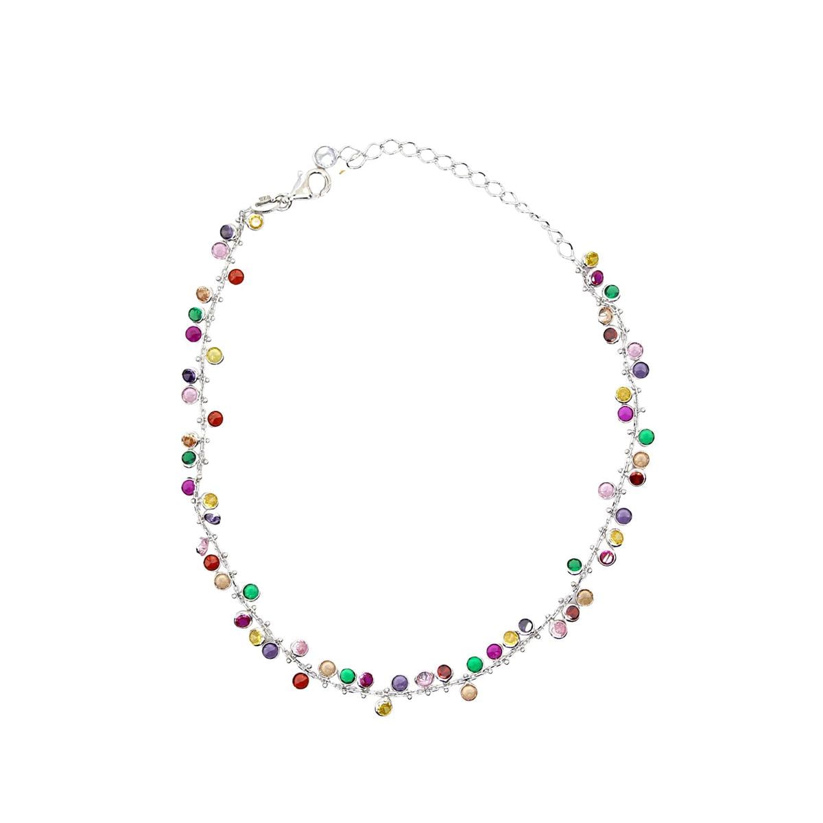 Renkli Taşlı Gümüş Halhal