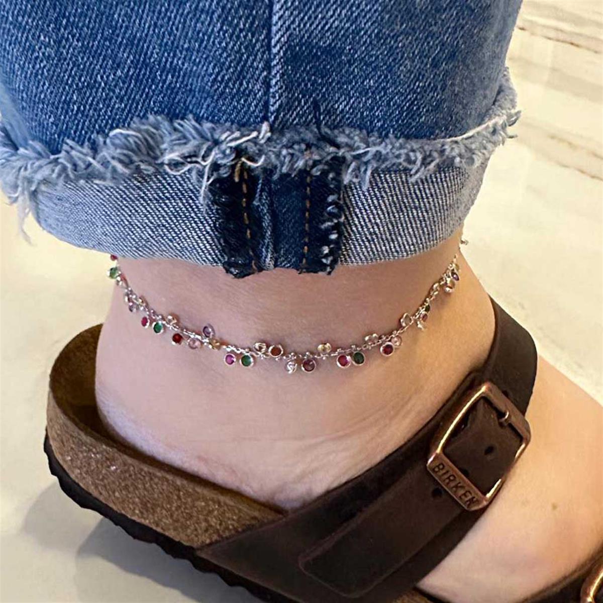 Renkli Taşlı Gümüş Halhal