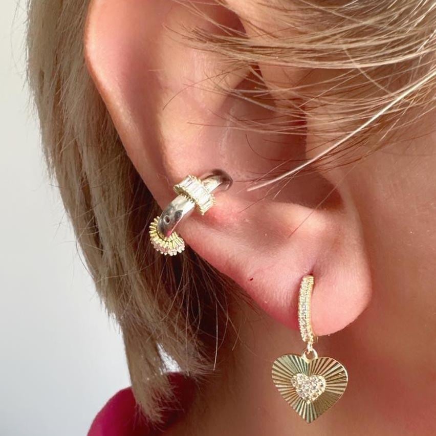 Taşlı Kalp Kesim Halka Küpe