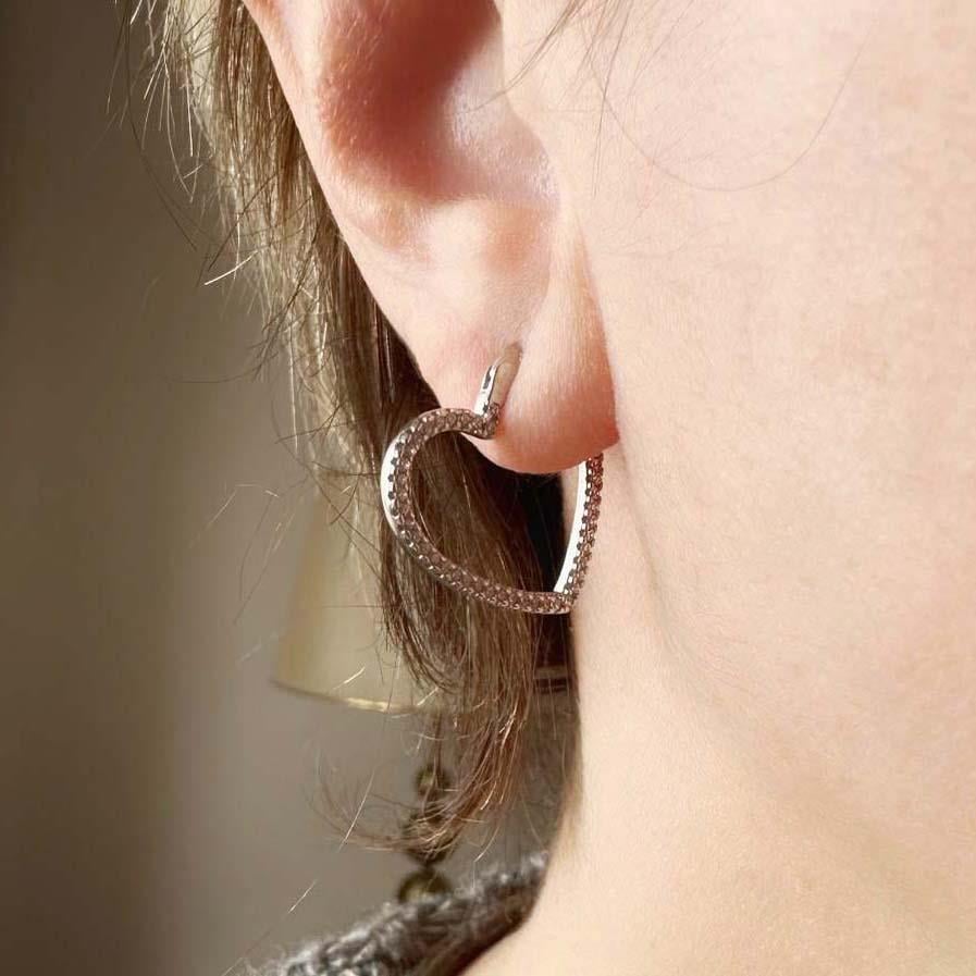 Taşlı Büyük Kalp Küpe