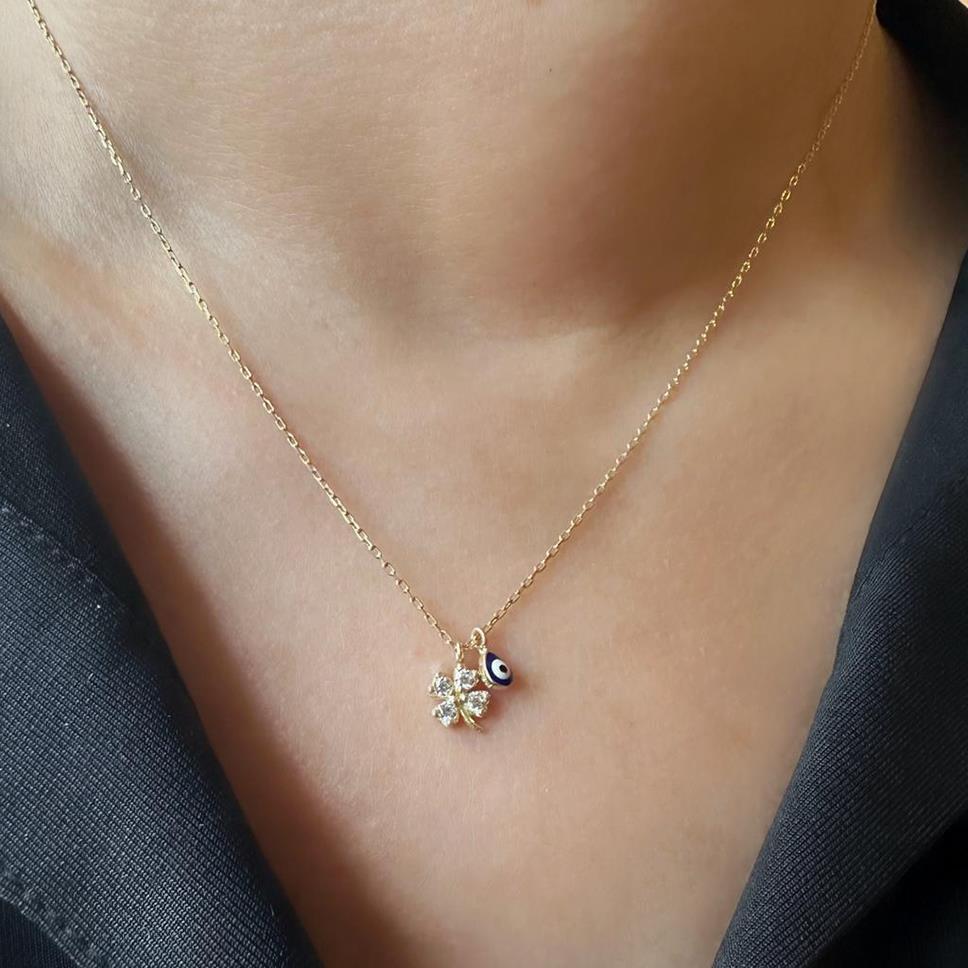 Taşlı Mini Yonca Kolye