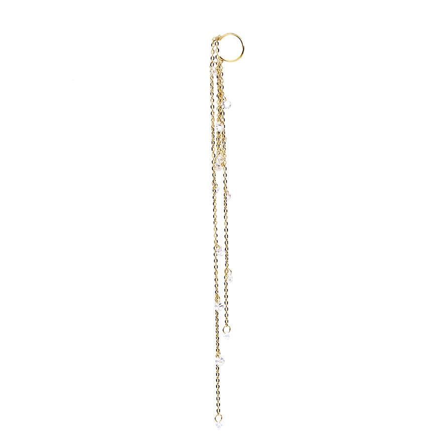 Taşlı Uzun Zincir Cuff Küpe Gold