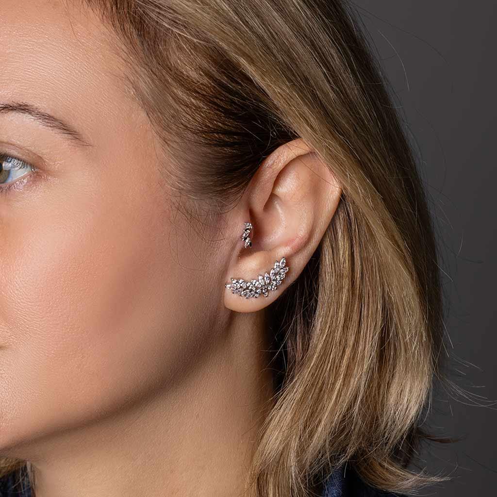 Taşlı Yaprak Küpe