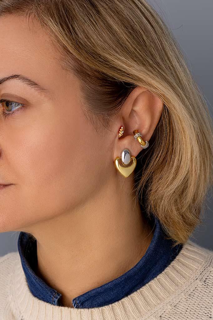 Taşlı Yaprak Tragus Küpe