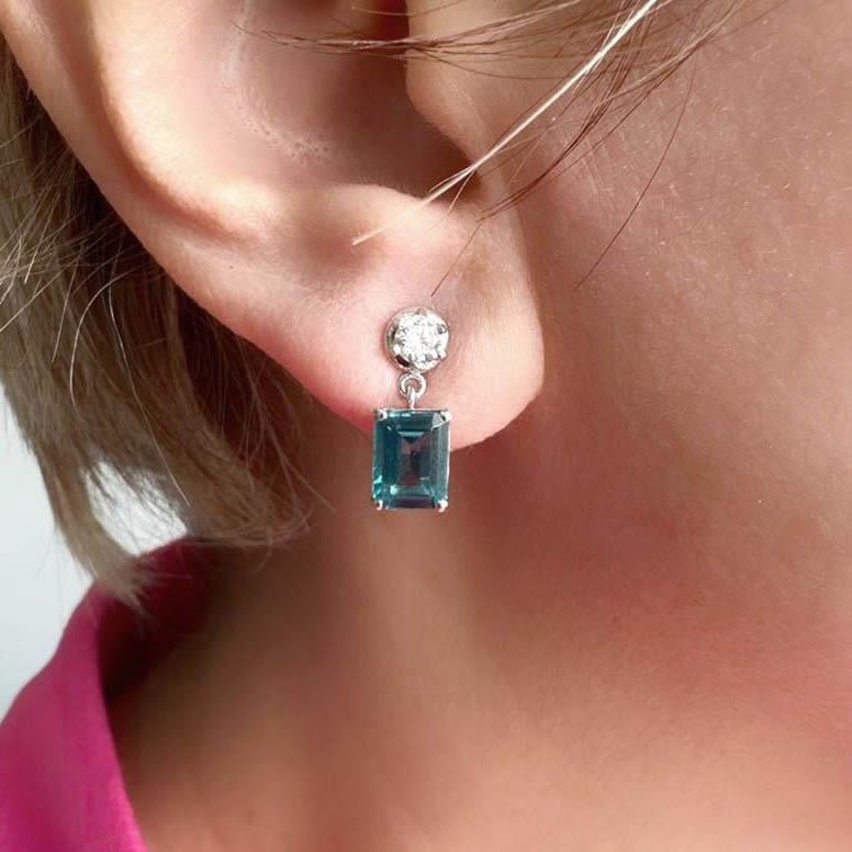 Turkuaz Baget Taşlı Küpe