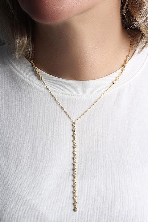 Üçgen Taşlı Y Kolye