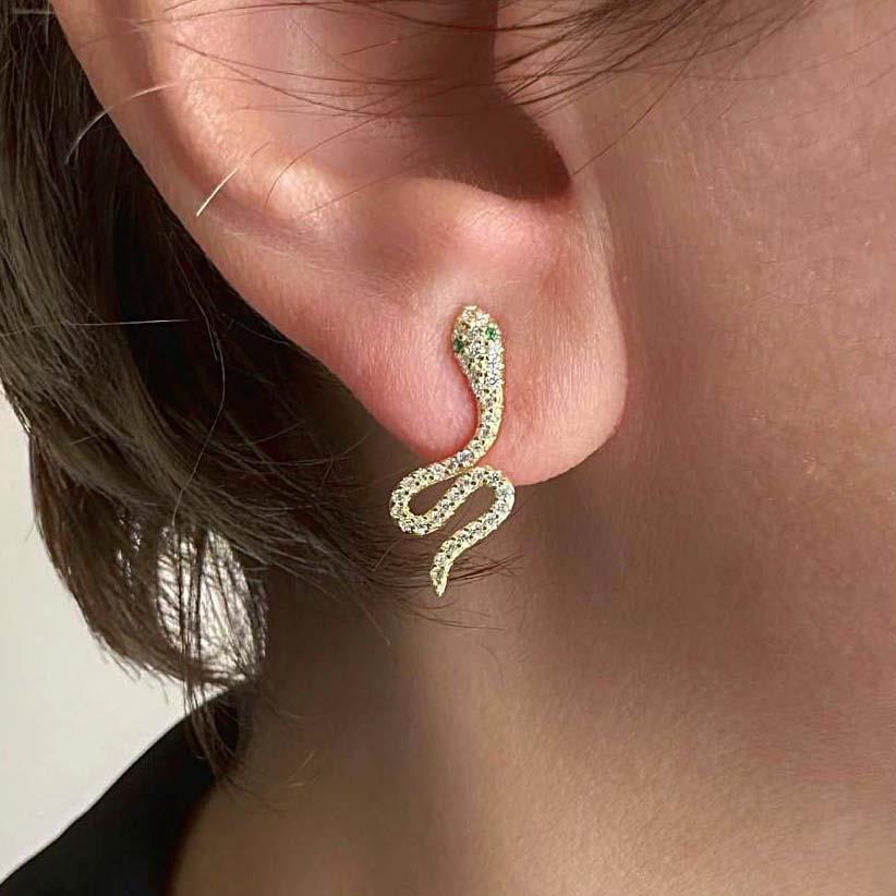 Yeşil Gözlü Yılan Küpe