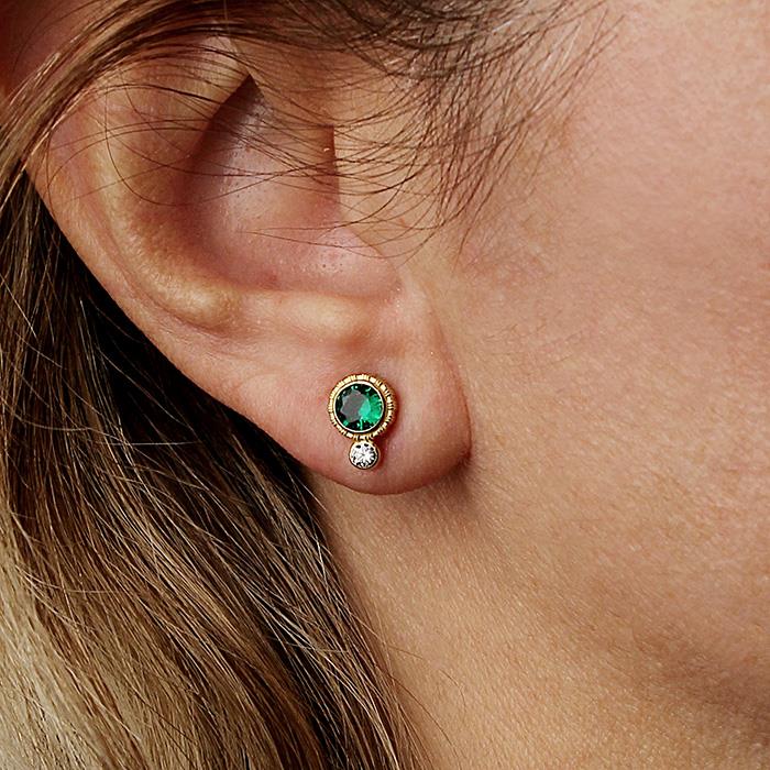 Yeşil Taşlı Mini Küpe