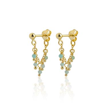 Amazonit Taşlı Mini Zincir Küpe