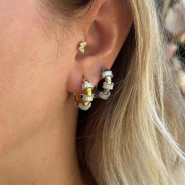 Baget Taşlı Halka Küpe Beyaz