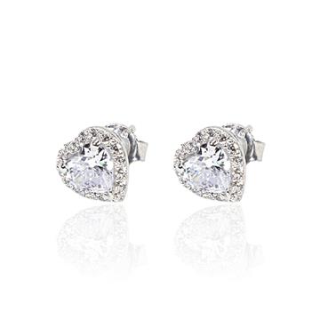 Beyaz Taşlı Mini Kalp Küpe