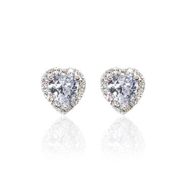 Beyaz Taşlı Mini Kalp Küpe