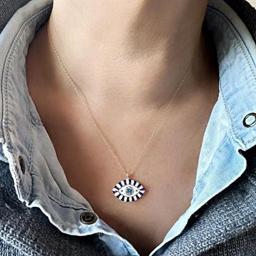 Büyük Lacivert Mineli Göz Kolye