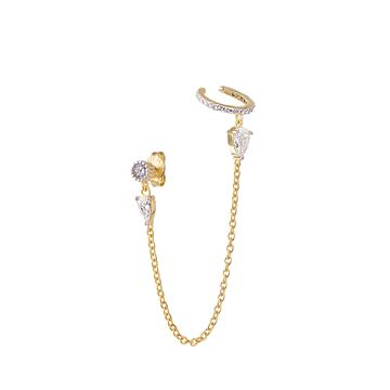Damla Tek Taşlı Zincirli Cuff Küpe (Tekli)