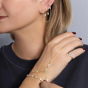 Damla Tek Taşlı Zincirli Cuff Küpe (Tekli)