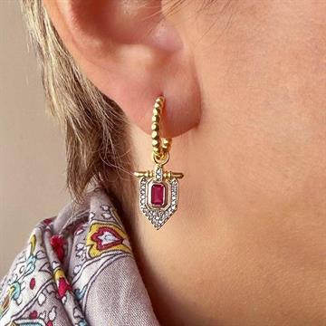 Fuşya Baget Taşlı Üçgen Küpe