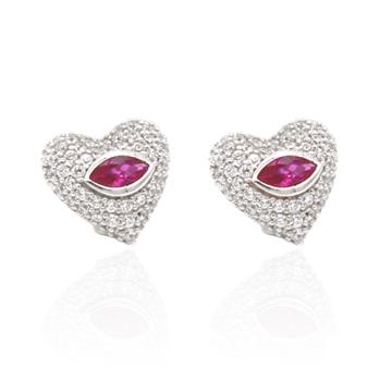 Fuşya Markiz Taşlı Kalp Küpe