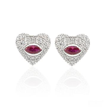 Fuşya Markiz Taşlı Kalp Küpe