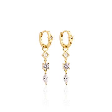 Geometrik Taşlı Halka Küpe