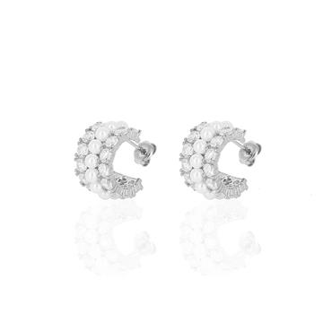 İnci ve Taşlı Yarım Halka Küpe