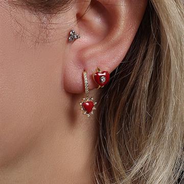 Kırmızı Kalp Mini Halka Küpe