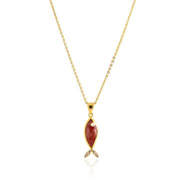 Kırmızı Mineli Mini Balık Kolye