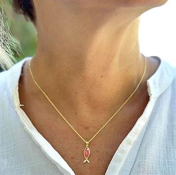 Kırmızı Mineli Mini Balık Kolye